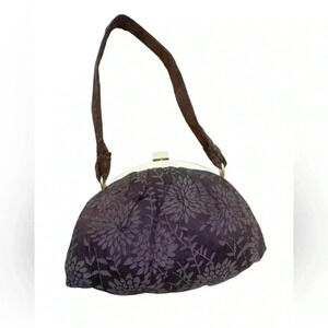 Nicole Farhi vintage metal chocolate brown floral fabric boho hand bag /clutch